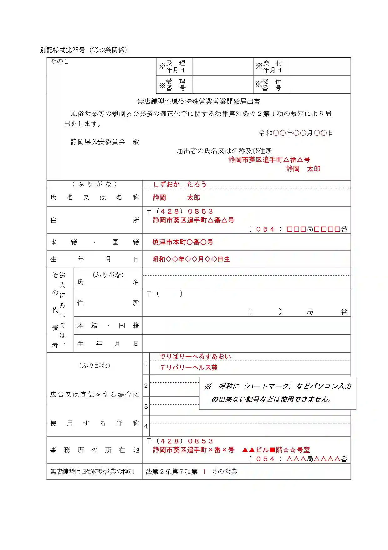 開始届出書の記入例1